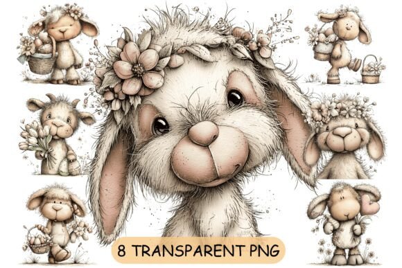 Download 8 Whimsical Easter Bunny Floral PNG - Floral Collection