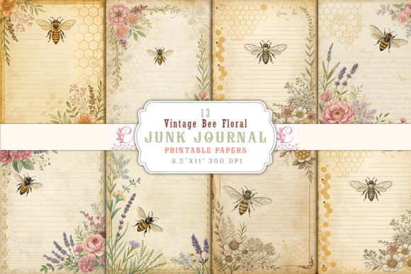 Download Vintage Bee Floral Junk Journal Pages - Floral Collection