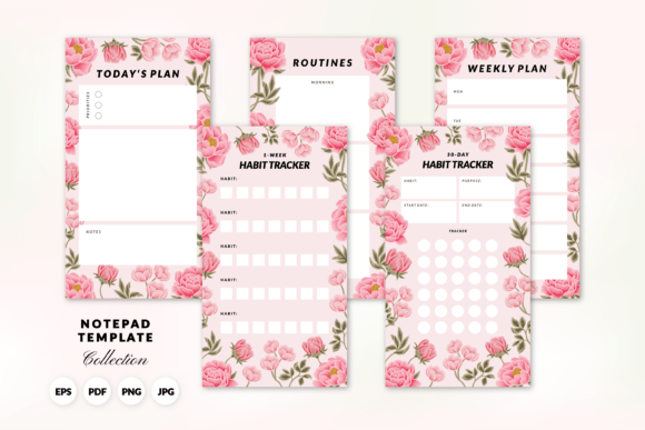 Download Printable Floral Habit Tracker Notepads - Floral Collection