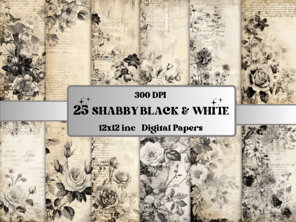 Download Black White Shabby Chic Floral Paper - Floral Collection